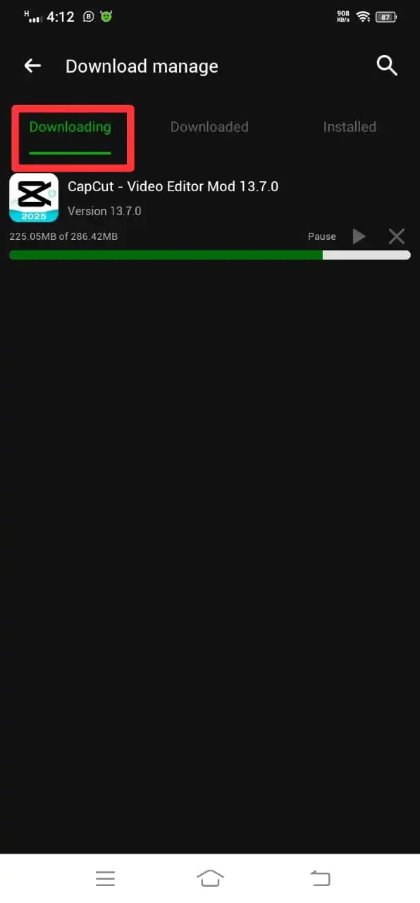 downloading section - pause