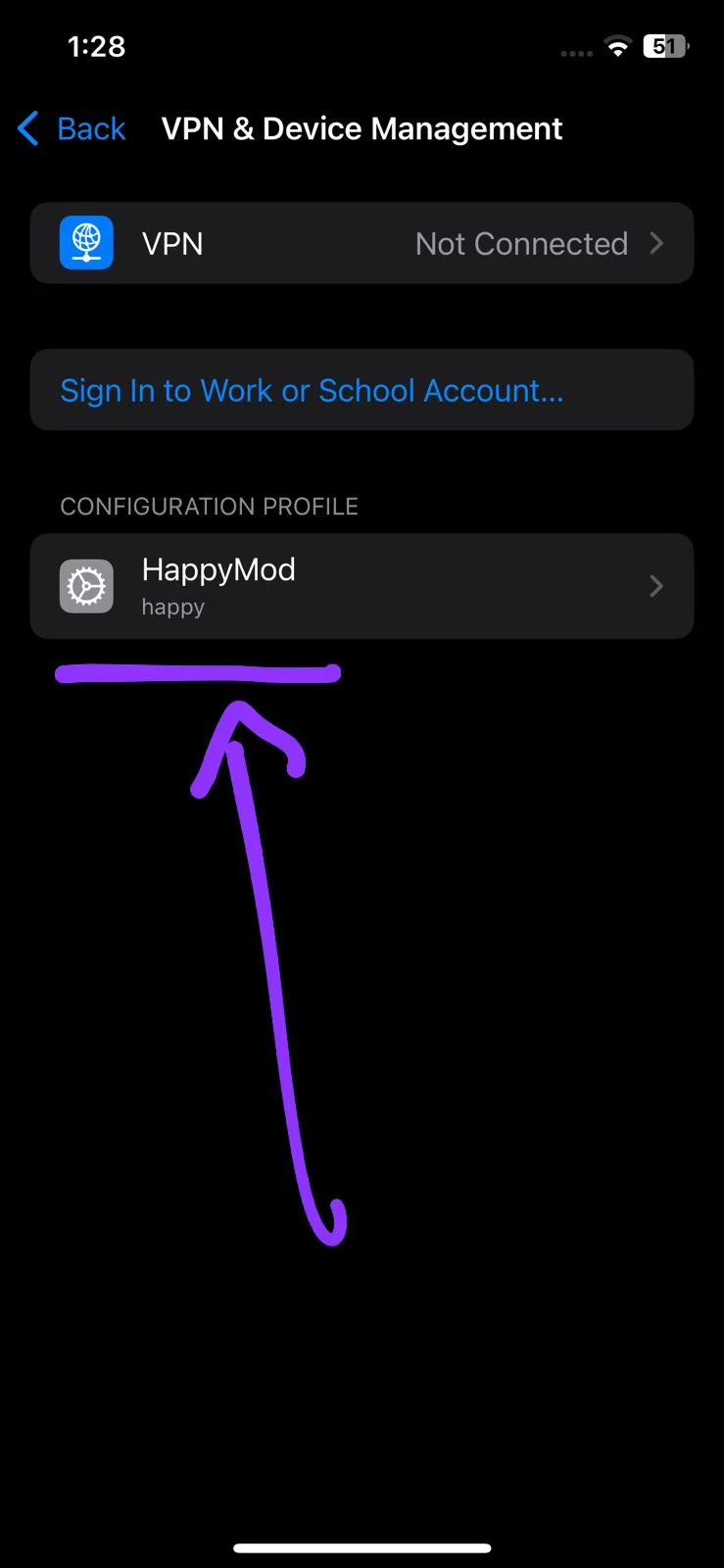 Click on downloaded HappyMOD profile