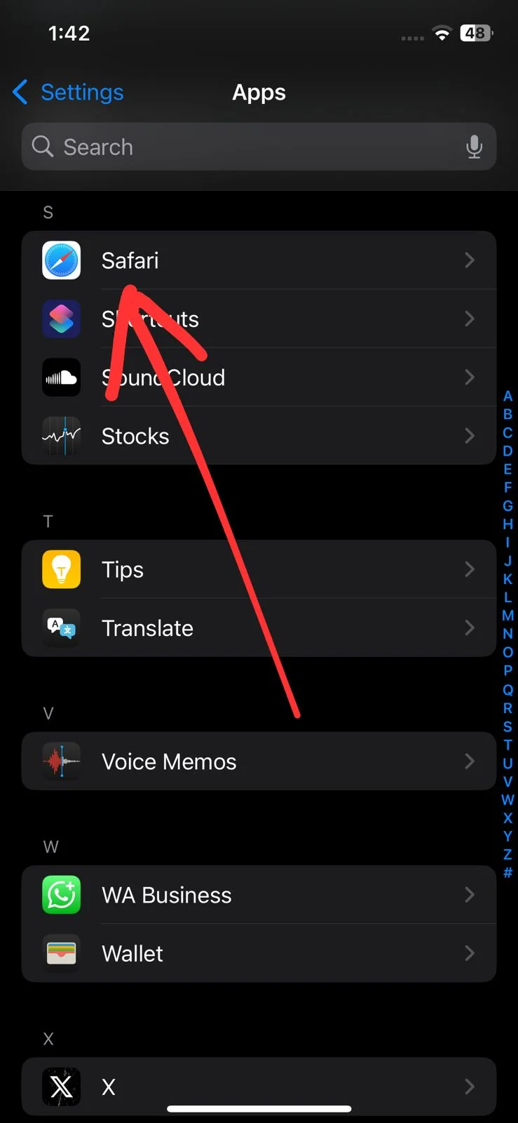 Open Safari Settings