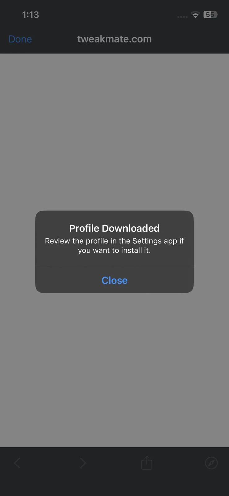 Profile downloaded succesfully